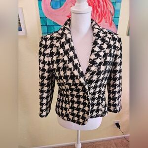 Alfani Women's wool Blend Black & White Houndstooth Blazer Jacket